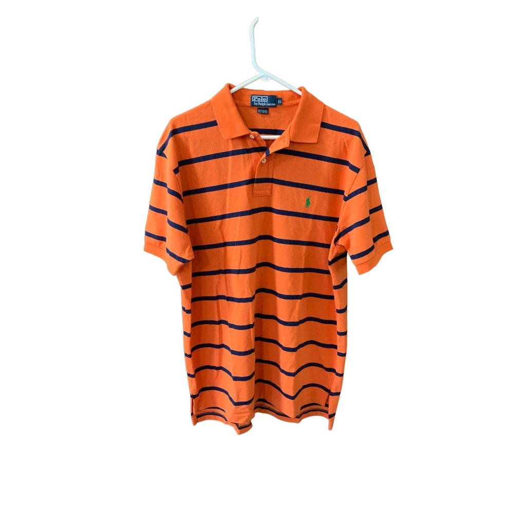 Polo Ralph Lauren Mens Size Xl Shirt Top Golf Tennis Orange Blue Short Sleeve Pu